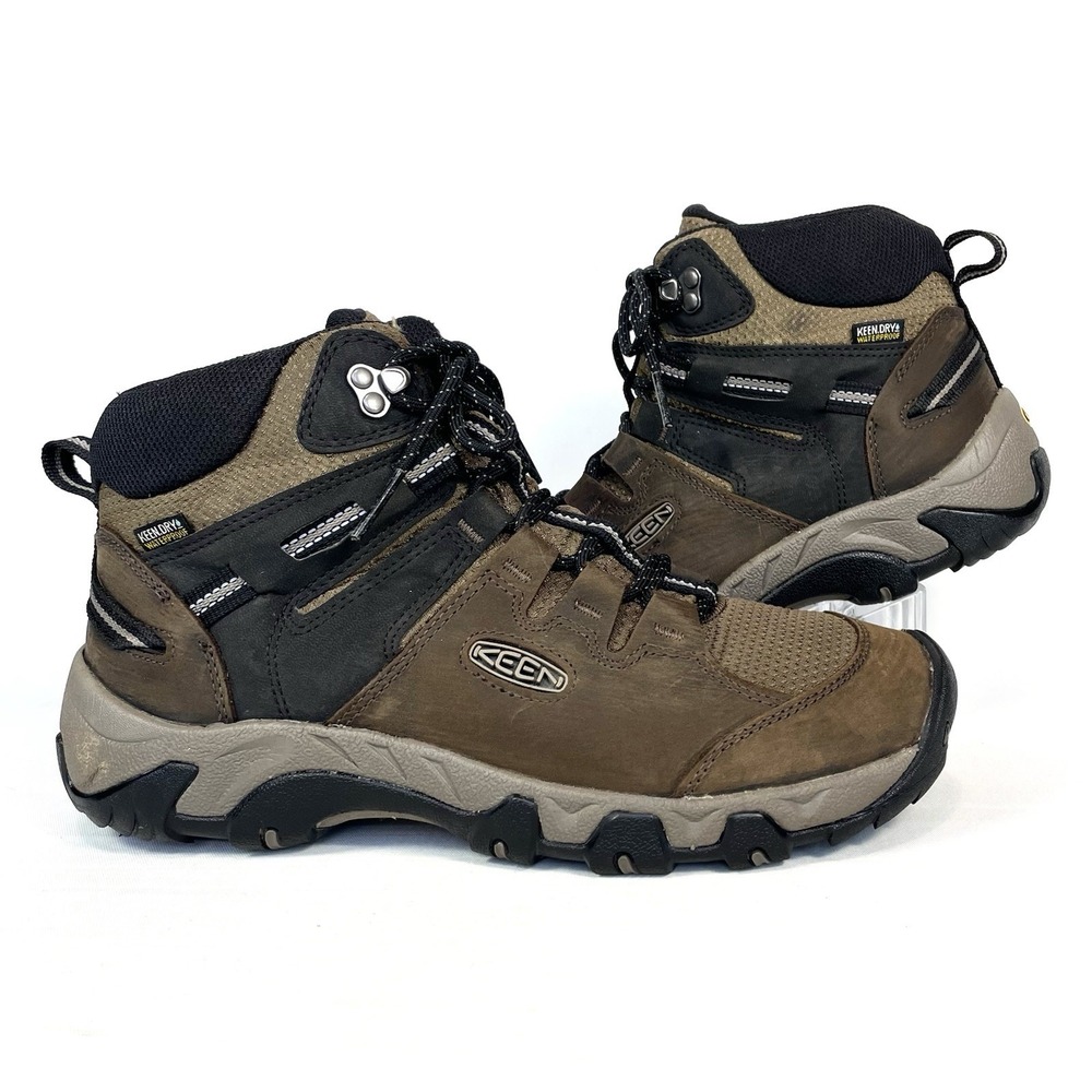 KEEN Steens Mid Waterproof Hiking Boots Men's 9.5 Brown Black Leather